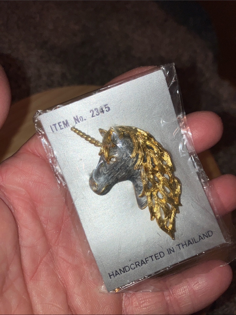 Handcrafted Unicorn Brooch — Blue and Gold Vintage
